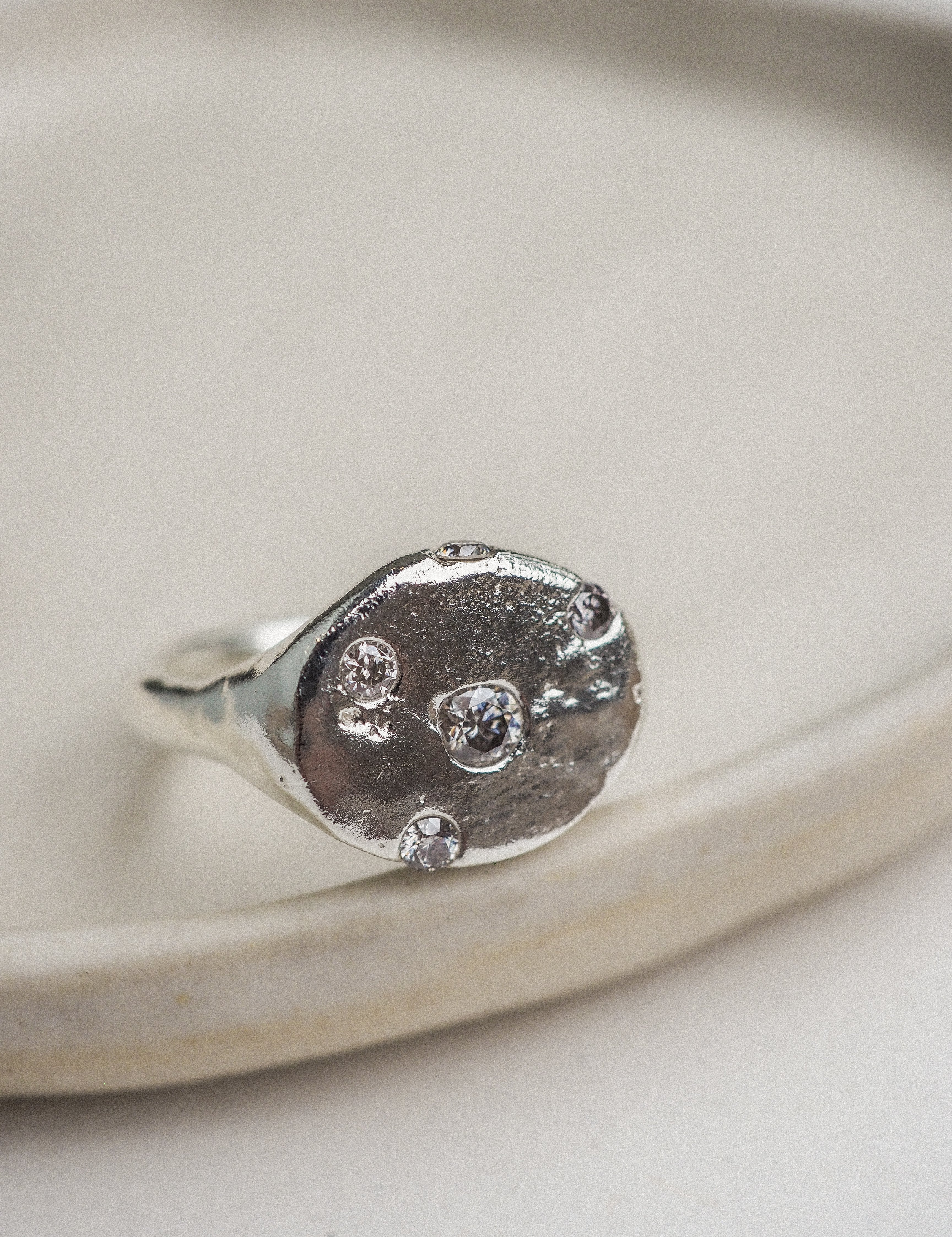 silver signet set-in-stone rings