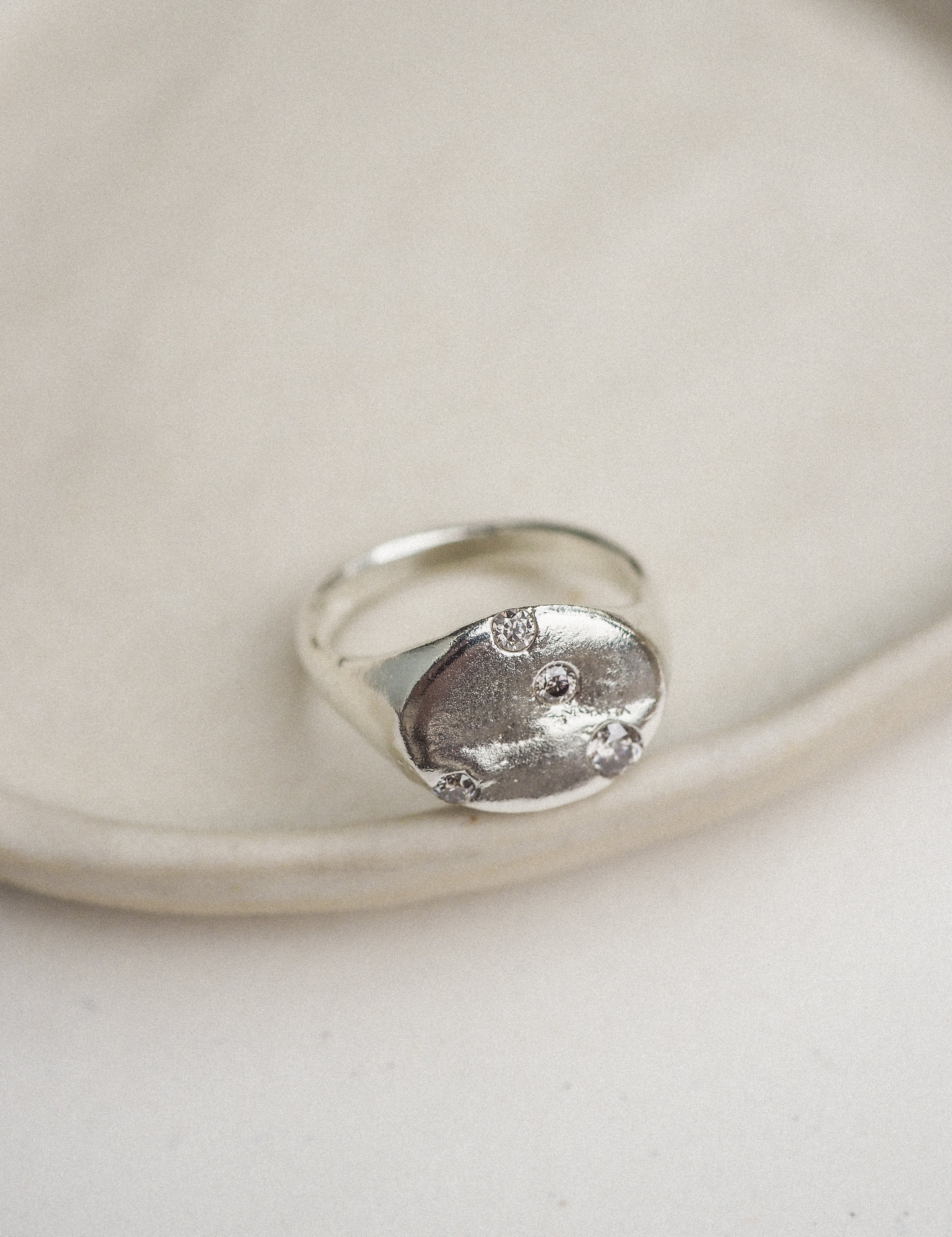 silver signet set-in-stone rings