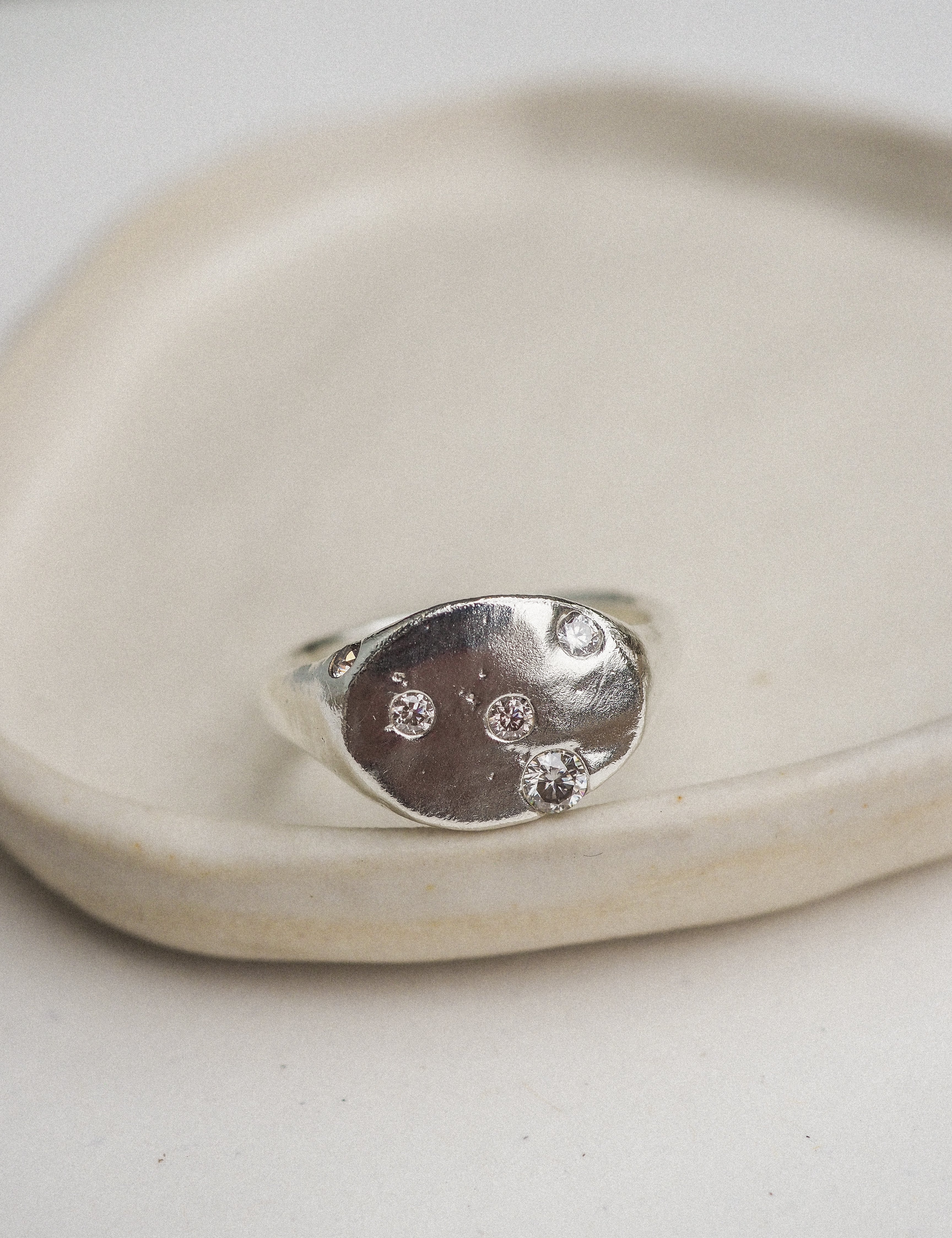 silver signet set-in-stone rings