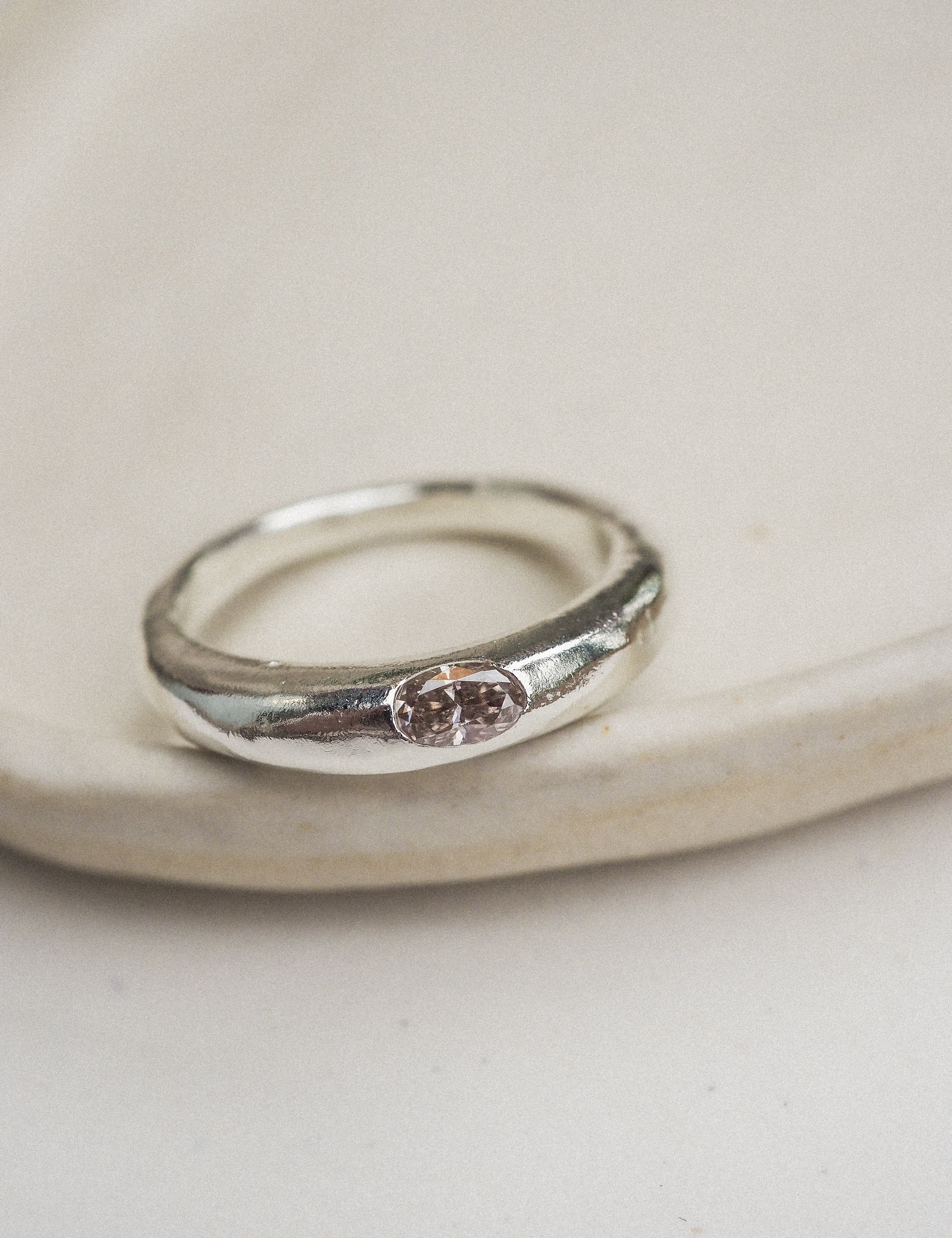 silver thin set-in-stone rings