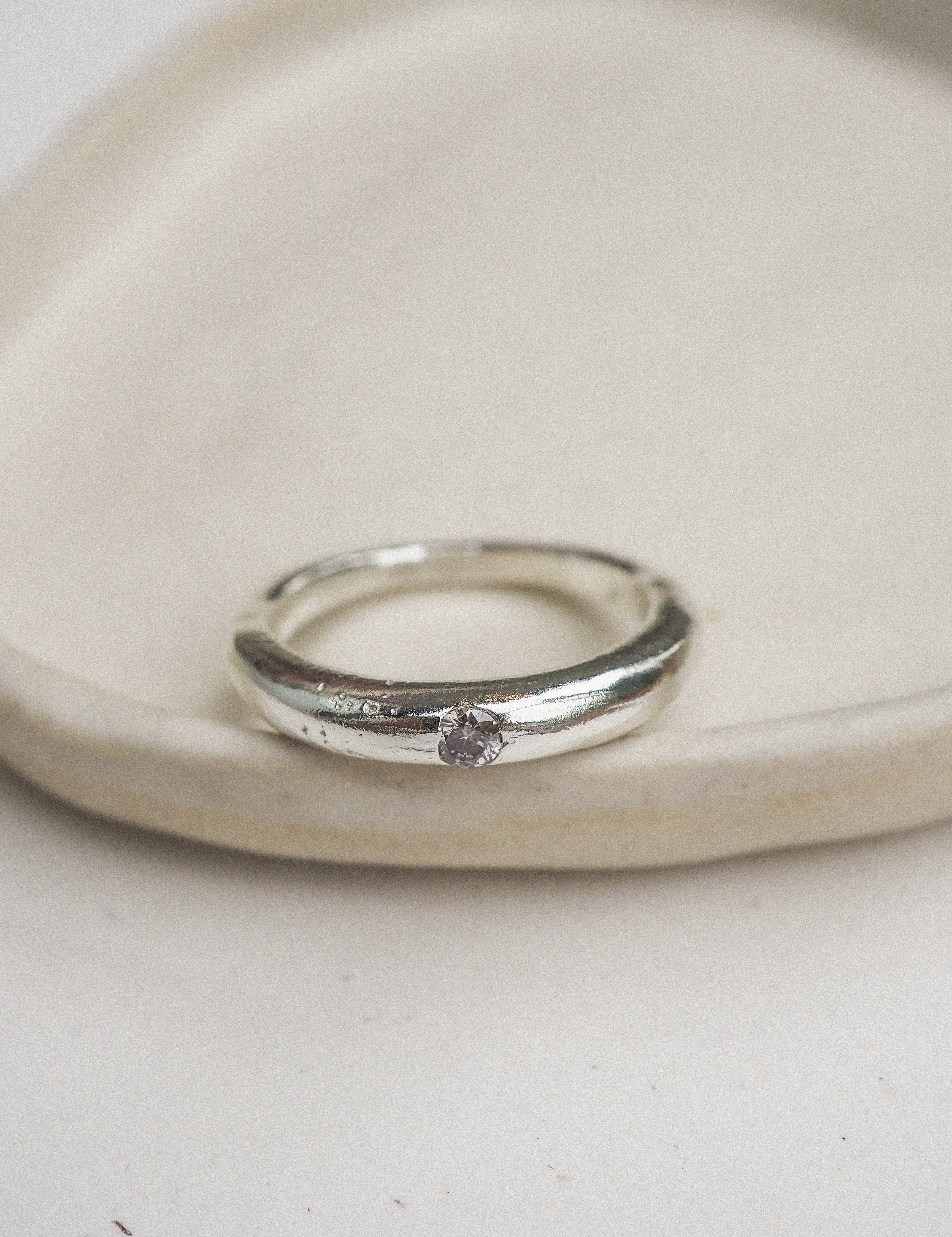 silver thin set-in-stone rings