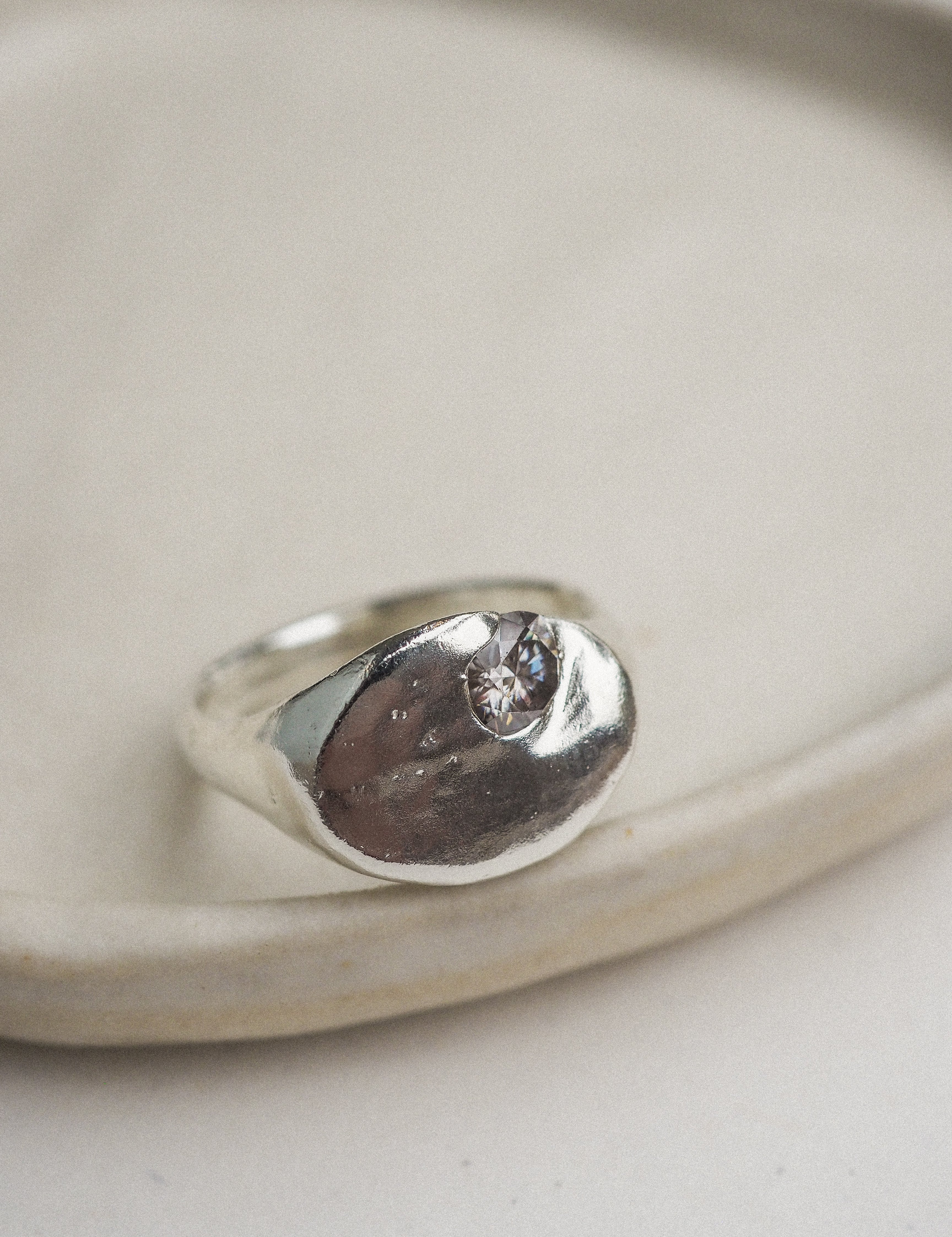 silver wide set-in-stone rings