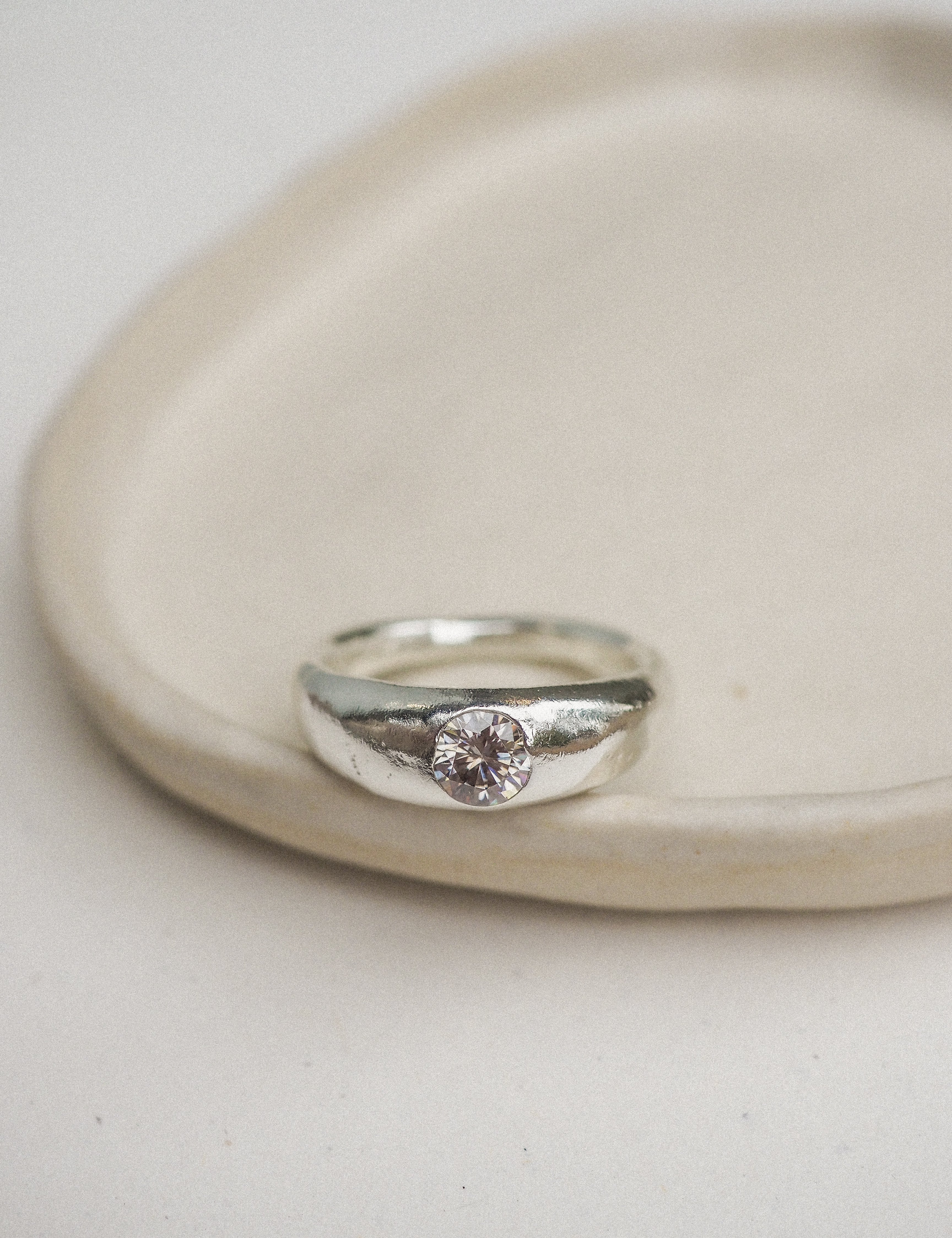 silver wide set-in-stone rings